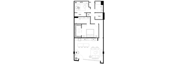 A black and white image of a house floor plan with labeled rooms.